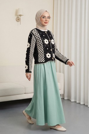 Beli Lastikli Çift Cepli Poplin Kloş Etek   -Çağla Y.