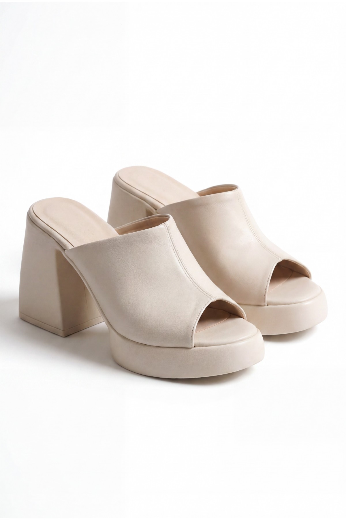Diar Beige Leather Heeled Slippers