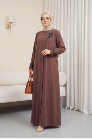 Büyük Beden Dantel Taş İşleme Detaylı Ferace Taba HM2029