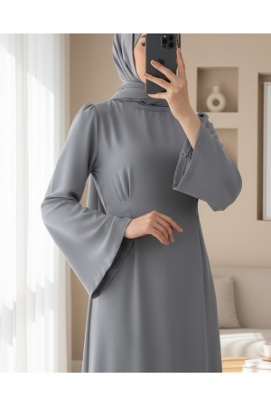 Judge Collar Lace Detailed Dress    -Grey