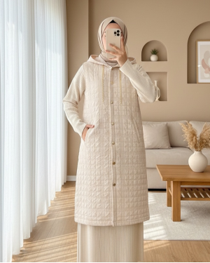 Hooded Chain Detailed Quilted Vest with Pockets -Stone