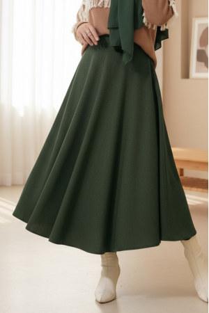 Fermuarlı Kaşe Çan Etek    -Haki