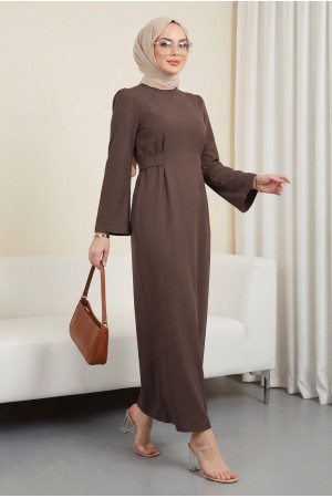 Judge Collar Lace Detailed Dress          -Dark Coffee