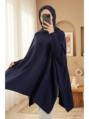 15783 Yırtmaçlı Panço Kazak - Lacivert