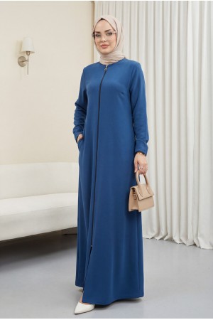 Fermuarlı Büyük Beden Ferace İndigo HM2488