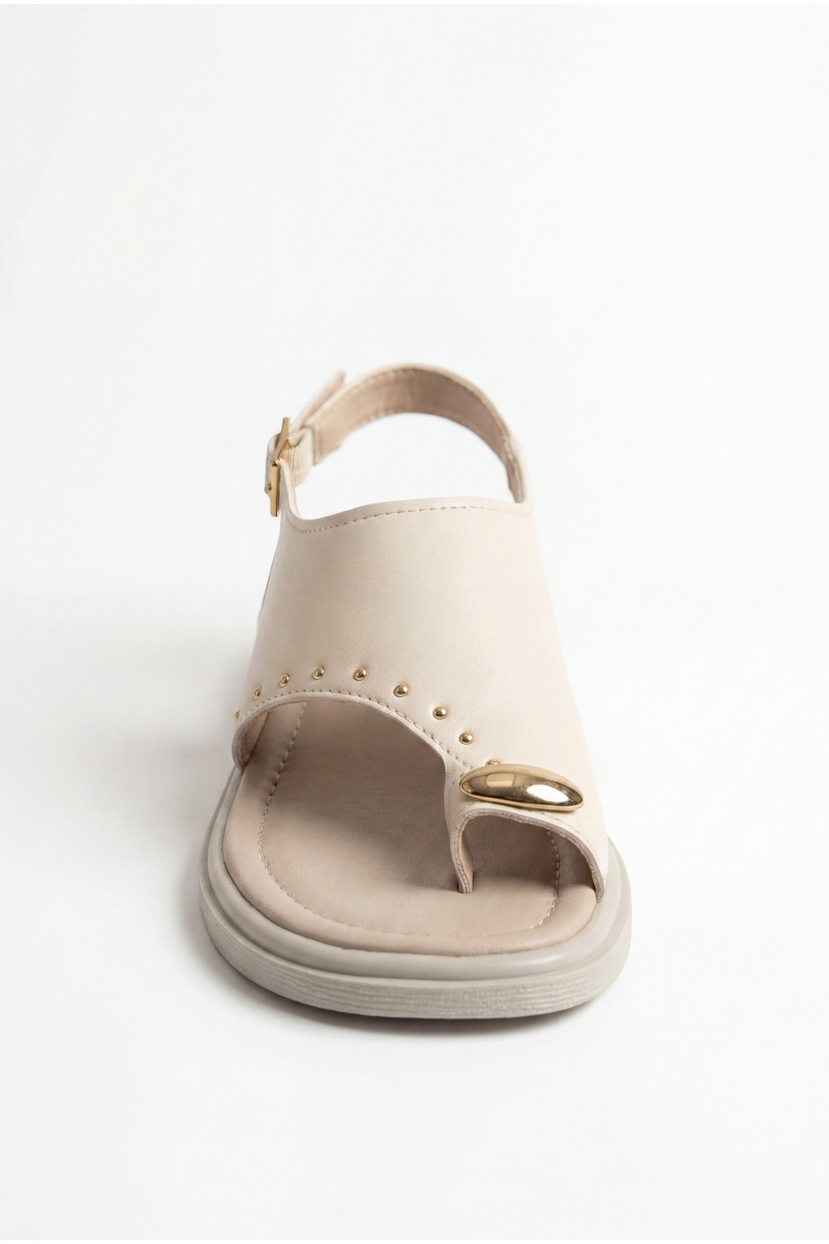 Genta Beige Leather Thong Sandals