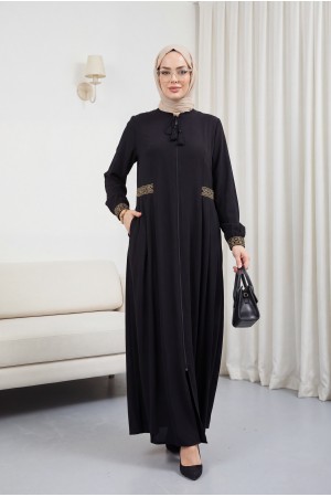 Nakışlı Büyük Beden Ferace Siyah HM2280