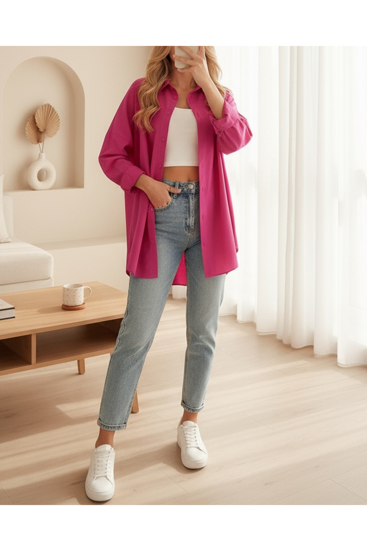 3900 Oversize Long Basic Shirt  detay görseli