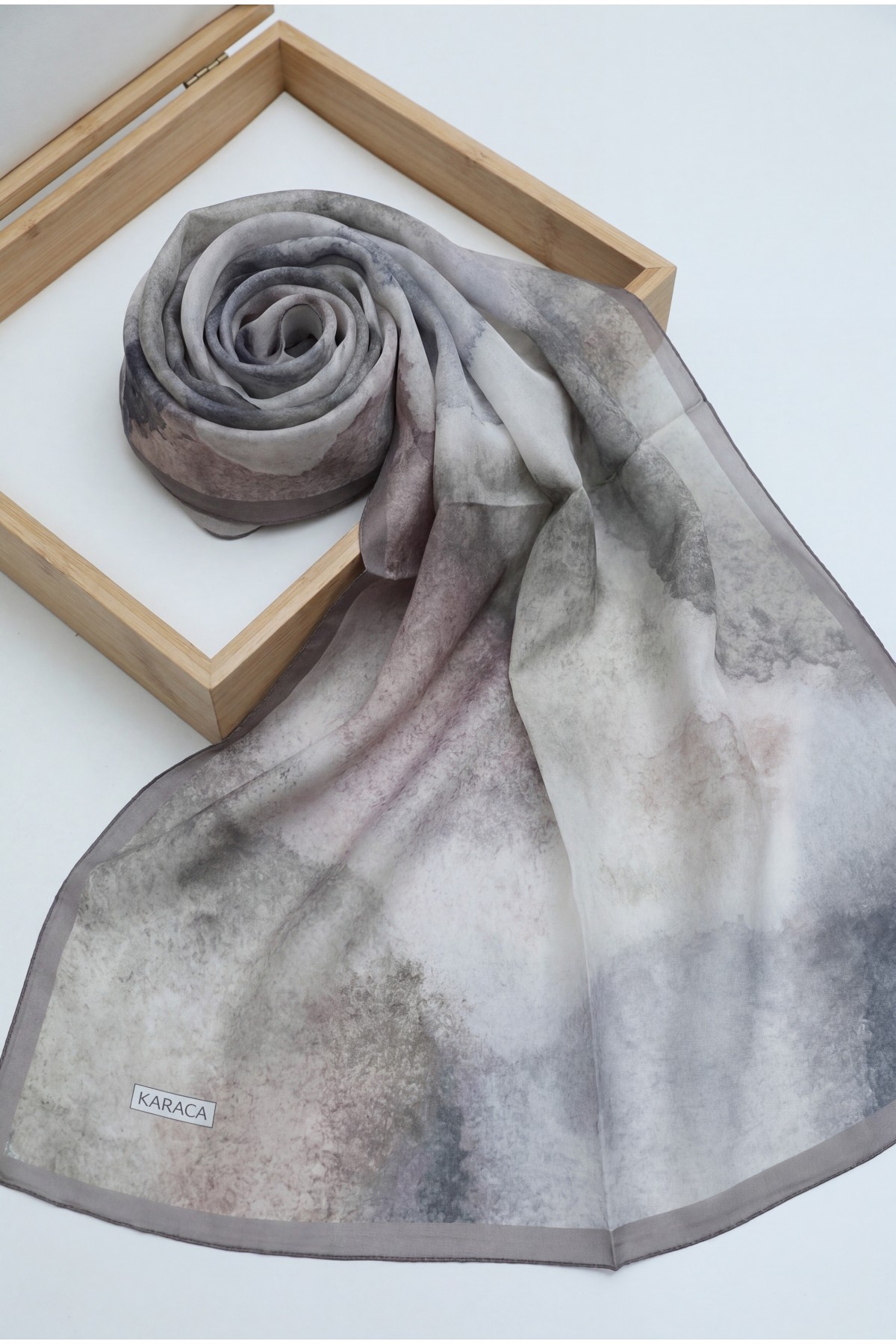 Marble Patterned Voile Scarf -Brown