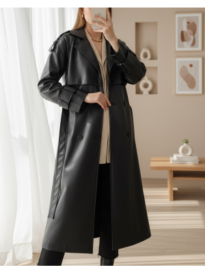 Women's Leather Long Trench  