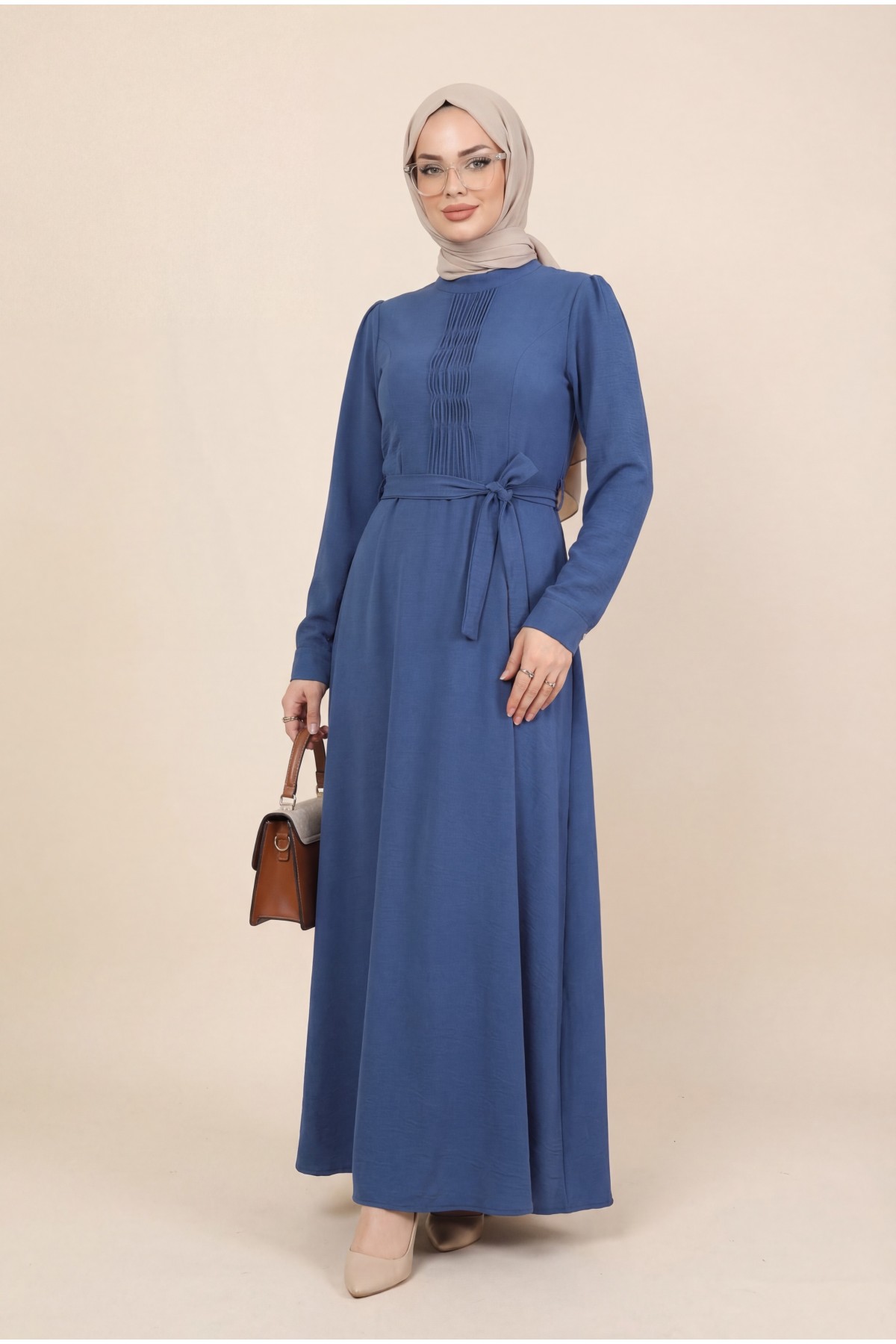 Belted Ayrobin Dress with Çima Detail -İndigo