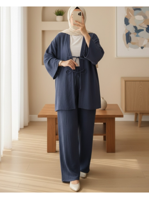 Crinkle Suit with Double Laced Front Trousers -İndigo