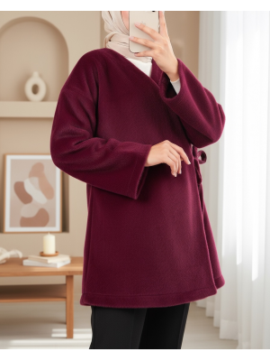 Yandan Bağlamalı Kürklü Ceket  -Bordo