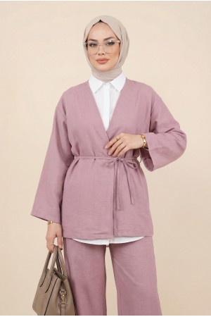Front Tie Trouser Kimono Set      -Powder