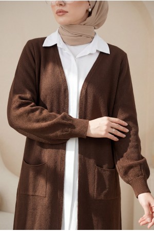 Cepli Tesettür Uzun Hırka    -K. Kahve
