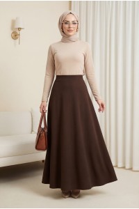 İthal Likralı Krep Kumaş Kiloş Çan Etek  -Kahve