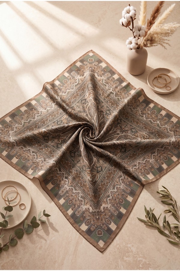Authentic Patterned Cotton Scarf -Emerald