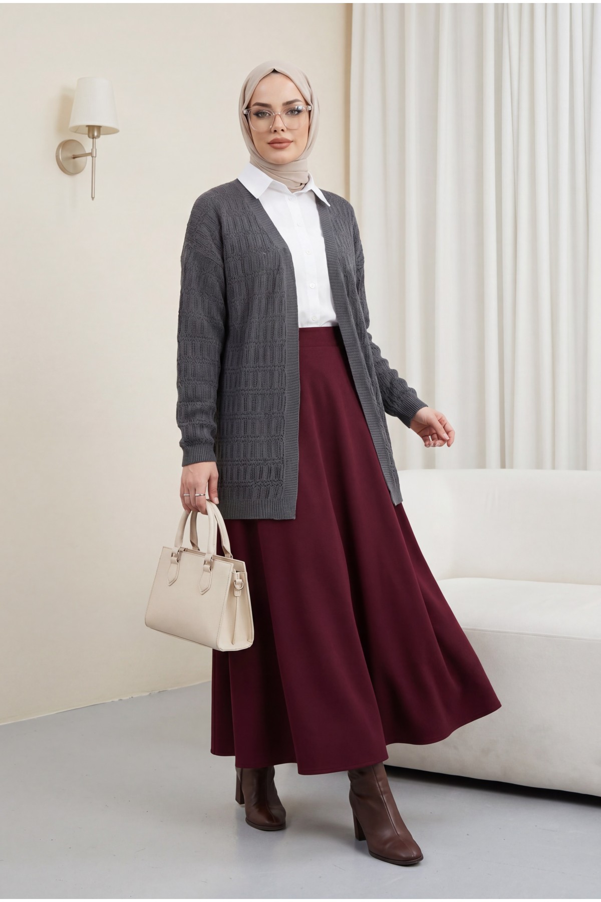 Openwork Patterned Spring Cardigan  -Smoked 