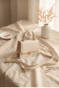 Box Bag with Lockable Lid, Handles and Long Strap - Beige
