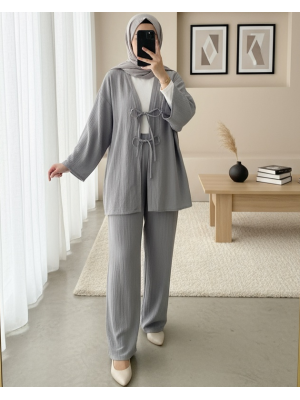 Crinkle Suit with Double Laced Front Trousers  -Grey