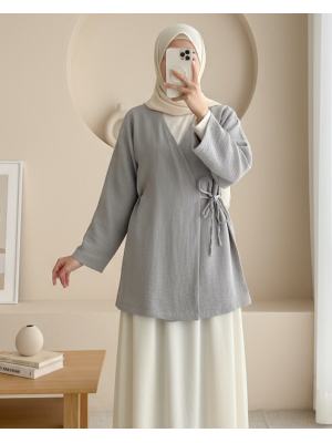 Yandan Bağlamalı Keten Kimono -Gri