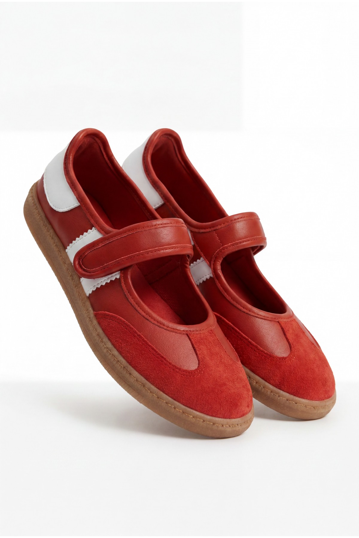 Menja Red Leather Velcro Ballet Flats