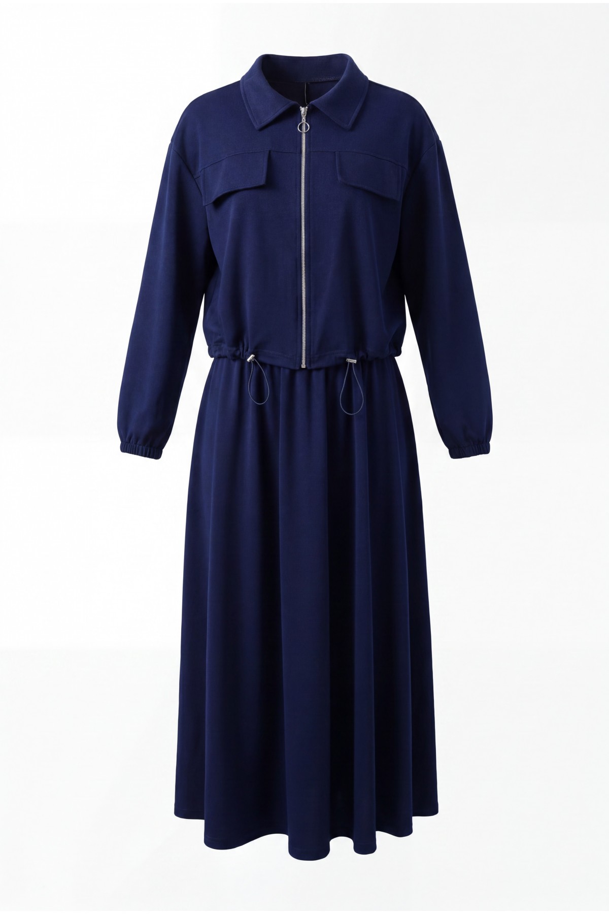 Oysho Set with Zipper, Elastic Waist, Shirt Collar, and Flap Pockets -Navy blue