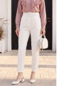 Thick Belted Fabric Trousers -Ecru