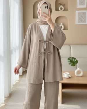 Crinkle Suit with Double Laced Front Trousers  -Mink color