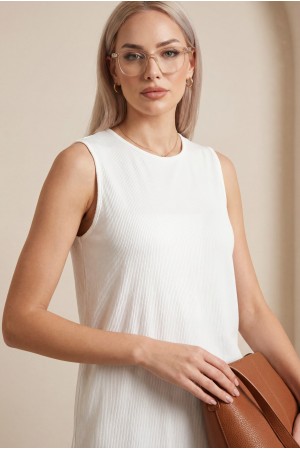 Sıfır Kol Yuvarlak Yaka İçlik  -Beyaz