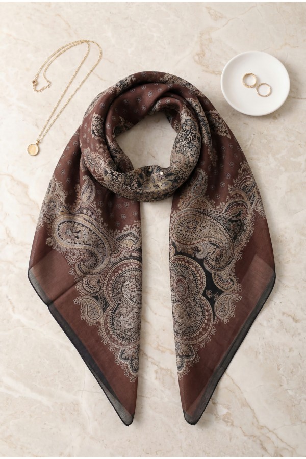 Crisp Pattern Cotton Scarf -Cherry Color