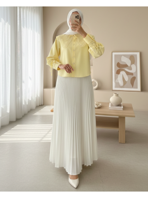 Organze Yaka Kolu Bağlama Detaylı Gömlek -Sarı