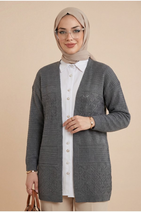 Openwork Seasonal Knitwear Cardigan  -Smoked 