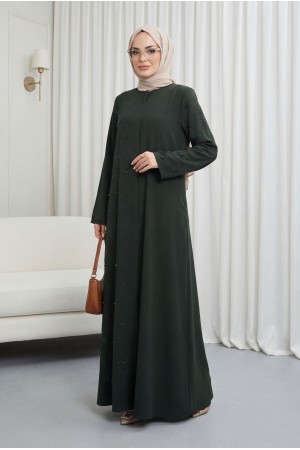 Gizli Patlı Yarım Taşlı Ferace Haki HM2860