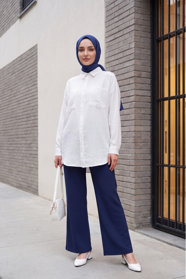 Single Pocket Buttoned Linen Shirt -White
