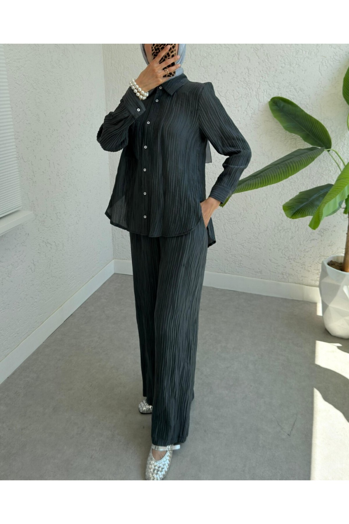 Single Pocket Corduroy Tencel Fabric Two Piece Suit -Anthracite