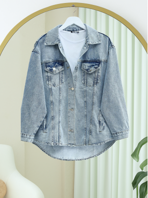 Button down Denim Jacket with Pockets -Ice Blue