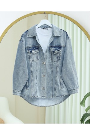 سترة جينز بأزرار  وجيوب -جليدي