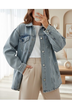 سترة جينز بأزرار  وجيوب -جليدي