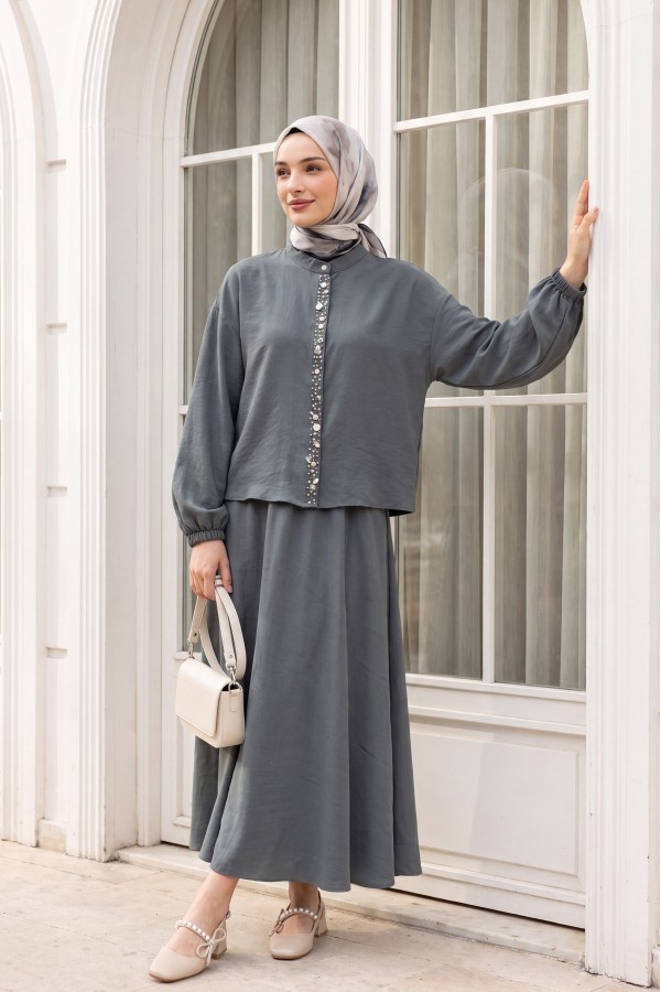 Modal Suit with Elasticated Sleeves, Pearl -Oil color