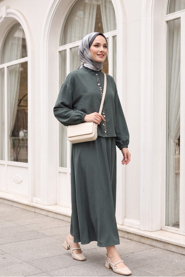 Modal Suit with Elasticated Sleeves, Pearl -Oil color