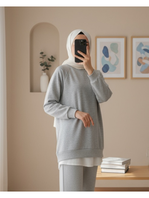 Crew Neck Three Thread Raised Sweat -Grey