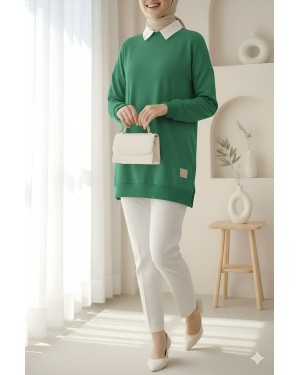 طاقم الرقبة الشق البلوز  -فورست جرين