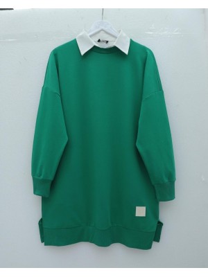 Bisiklet Yaka Yırtmaçlı Armalı Sweat  -Orman Yş.