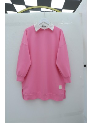 Crew Neck Slit Sweatshirt  -Pink