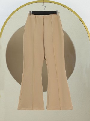 Spanish Leg Elastic Waist Lycra Trousers - Beige
