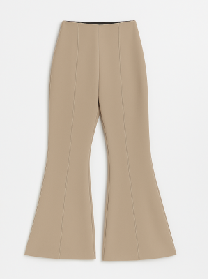 Spanish Leg Elastic Waist Lycra Trousers - Beige