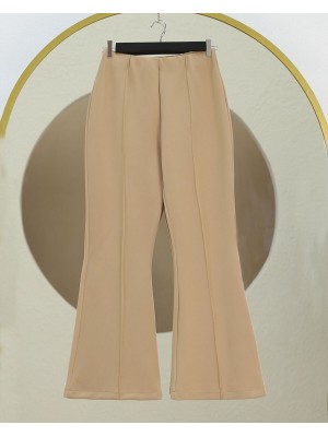 Spanish Leg Elastic Waist Lycra Trousers - Beige