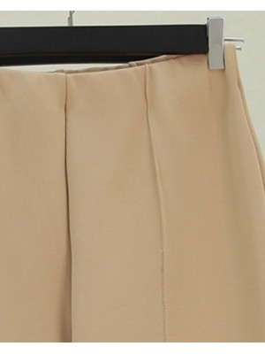 İspanyol Paça Beli Lastikli Likralı Pantolon -Bej