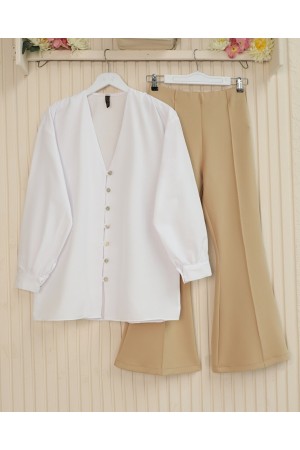 بنطلون ليكرا بخصر مطاطي -اللون البيج